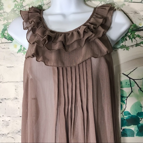 Tramp Semi Sheer Brown Ruffled Top Small - Picture 4 of 7